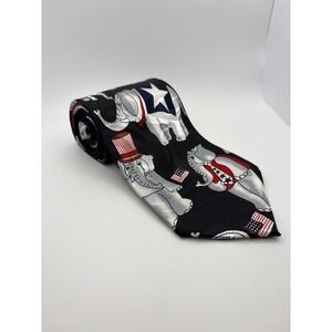 Fratello GOP Republican Elephant Patriotic American Flag Silk Necktie Black 4"